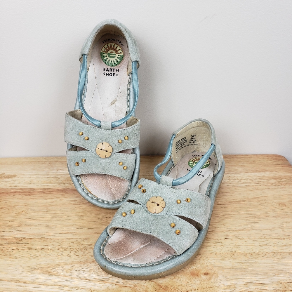 Earth Shoe Huron Blue Leather Comfy Sandals Sz 6